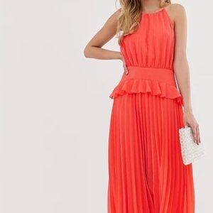 ASOS DESIGN pleated halter neck midi dress with frill waist